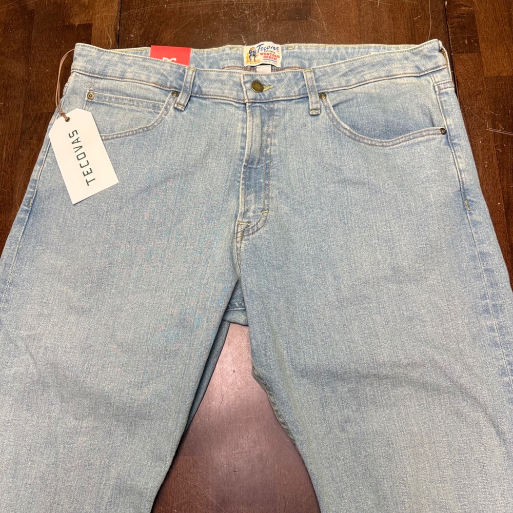 New Tecovas Slim Straight Jeans Men 40x32 Light Stone Wash Stretch Western Denim - Picture 3 of 13